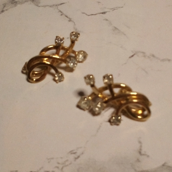 Vtg EMMONS Signed Rhinestone Clip Earrings Gold - Picture 13 of 13